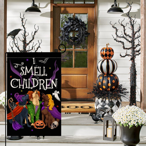 BLKWHT Halloween Decorations Garden Flag 12x18 Vertical Double Sided I Smell Children Sisters Fall Dog Hocus Pocus Decor Burlap Yard Flag BW509...