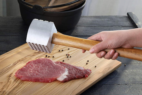 New Star Foodservice 36398 Wood Handle Aluminum Meat Tenderizer/Mallet/Hammer, 13-Inch Overall...