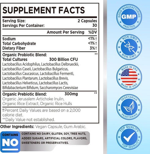 300 Billion CFU Probiotic, Probiotics for Women Men, Daily Probiotic Supplement, Probiotics for Digestive Health, Immune, Gut & Bloating, 60 Count...