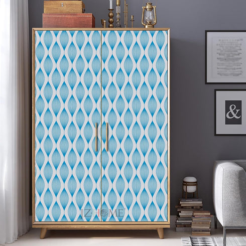 5462-2 Peel and Stick Wallpaper Geometric Waves Curve 17.7" x 9.8ft Blue Abstract Stripe Contact Paper Self Adhesive Furniture Vinyl Decorative Fi...