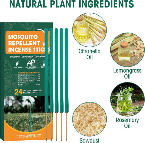Mosquito Repellent Incense Sticks Outdoor Patio, 24pcs Citronella Incense Sticks, Deet Free Natural Organic Mosquito Barrier Mosquito Repellent Ki...