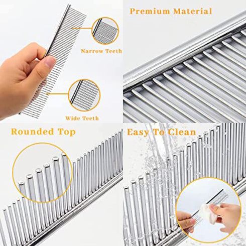 Dog Metal Comb 7.5inch Dogs Dematting Tool Pet Grooming Comb Stainless Steel Teeth Cats Pubby Comb for Removing Hair (M: 19x4cm)...