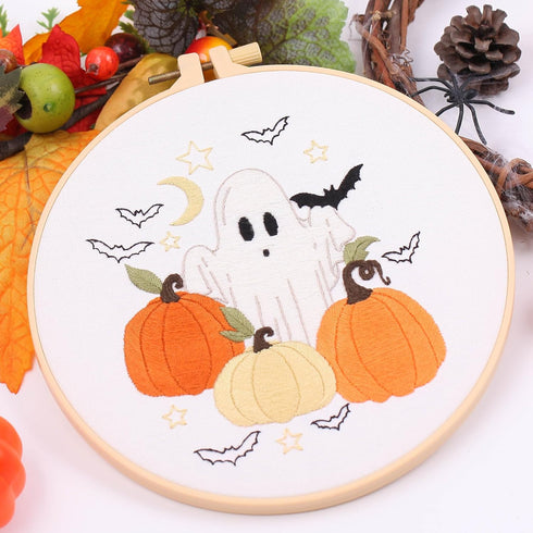 REEWISLY Halloween 4pcs Embroidery Kits with Patterns and Instructions, DIY Adult Beginner Embroidery Kits, Including 4 Plastic Embroidery Rings, ...