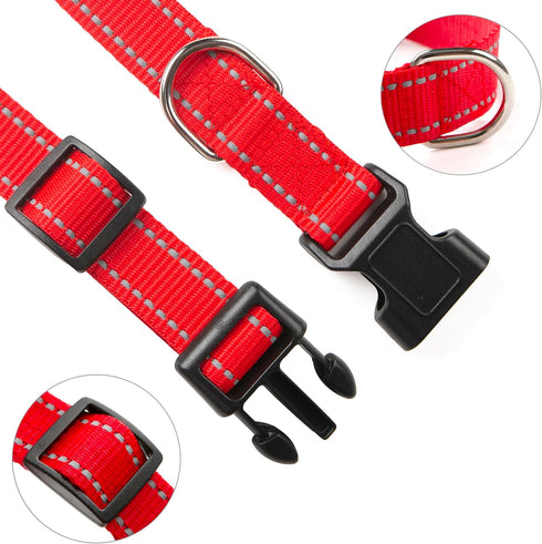 Reflective Dog Collar for Small,Medium, and Large Dogs,Ajustable Nylon Dog Collars with Quick Release Buckle,Red L...
