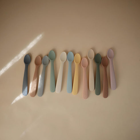 mushie Silicone Baby Feeding Spoons | 2 Pack (Blush/Shifting Sand)...