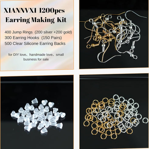 XIANNVXI 925 Silver/Gold Plated Earring Hooks for Jewelry Making, 900pcs Hypoallergenic Earring Making Kit,Earring Findings Jump Rings Rubber Earr...