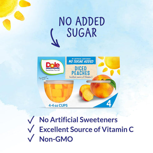 Dole Fruit Bowls No Sugar Added Snacks, Diced Peaches 4oz 24 Cups, Gluten & Dairy Free, Bulk Lunch Snacks for Kids & Adults...