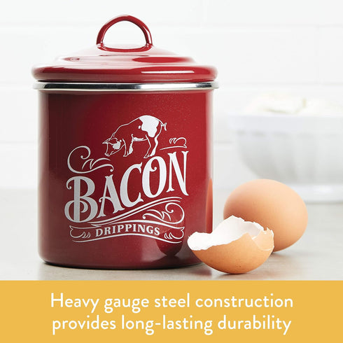 Ayesha Curry Enamel on Steel Bacon Grease Can / Bacon Grease Container - 4 Inch, Red...