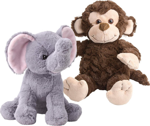 Elephant and Monkey Stuffed Animals - 2 Soft Plush Animal Toys for Baby, Toddler and Kids - Cute and Cuddly Friends for Boy or Girl - Great Gift f...