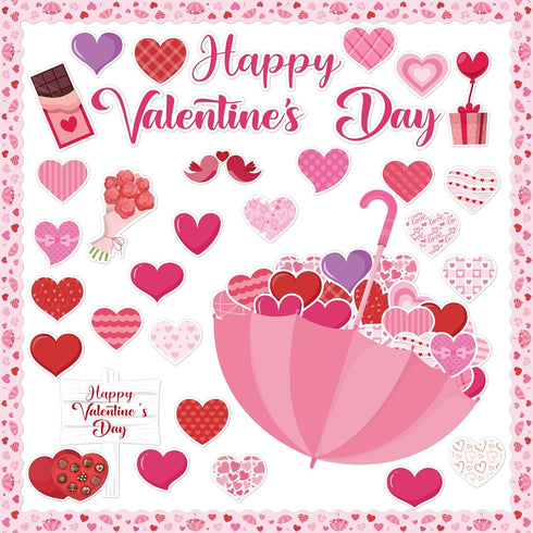 Summer Umbrella Heart Cutouts - 102Pcs Happy Valentine's Day Love Flowers Chocolate Bulletin Board Cutouts Classroom Decoration Umbrella Heart Tri...
