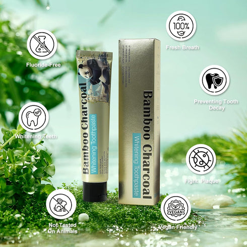 Natural Bamboo Charcoal Whitening Toothpaste - Pack of 3, Gentle Stain Removal,Fresh Breath,Vegetarian-Friendly, 2.47 Oz Tubes...