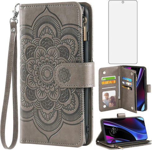 Asuwish Phone Case for Motorola Edge+ Plus 2022/Edge X30/30 Pro Wallet Cover with Tempered Glass Screen Protector and Flower Leather Flip Card Hol...