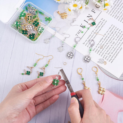 WEWAYSMILE 1box/200 pcs St Patrick's Day Charms Four Leaf Clover Charm Earring Making Starter Kit Green Lucky Charms for Jewelry Making Kits Women...