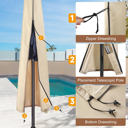 Patio Umbrella Cover - Waterproof 420D Oxford Outdoor Umbrella Covers With Folding Rod. Parasol Cover for 7.5ft 8ft 9ft 10ft 11ft (Beige)...