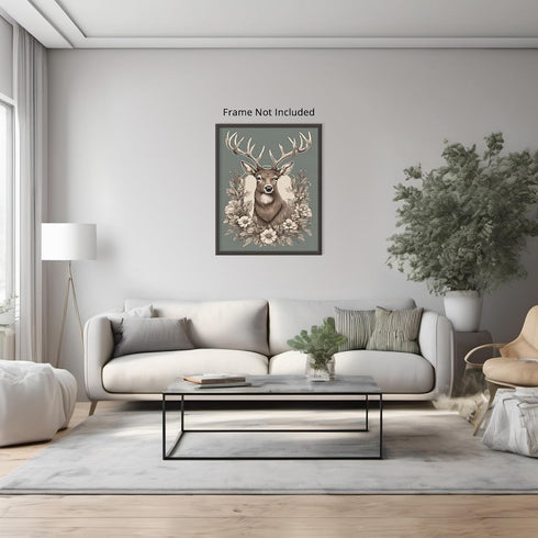 Posterizer 1 pcs- A deer with floral classic chic design-Art for Animal Lovers-Floral Botanical Art- Gift for Men Women Entrepreneur Teens-Living ...