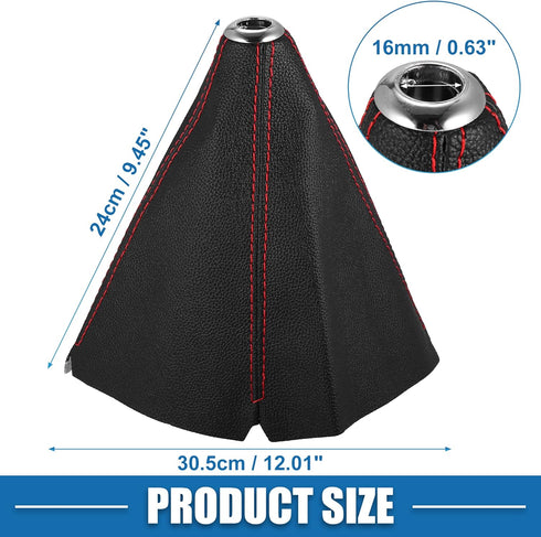 Car Shift Boot Cover Universal Gear Shift Knob Boot Dust Cover Faux Leather Black with Red Line...