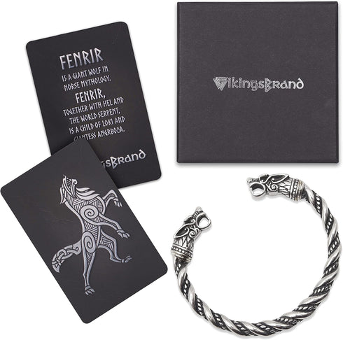 VikingsBrand Viking Bracelet | Adjustable Men's Bracelet 7-10 inches | Pagan Norse God Odin Arm Rings | Wolf Head Metal Wristband...