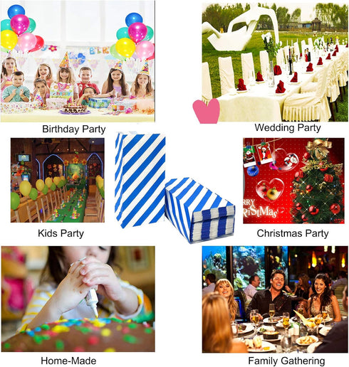 Blue Striped Paper Bags Mini Party Favor Bags for Kids Birthday Party Supplies (50 CT 3.5×2.3×7 in)...