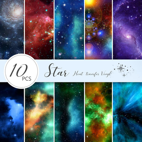 MJartoria Starry Sky HTV Glitter Heat Transfer Vinyl Bundle 10 Sheets Galaxy Theme Glitter Vinyl,12''x10''PU Tie Dye Iron on Vinyl for T-Shirts Cl...