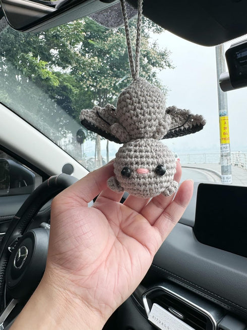 Bunny Crochet American Flag Car Rear View Mirror Holder, Cute Car Hanging Ornament, Independence Day Gift, Crochet Lovely Ornament, Automotive Int...