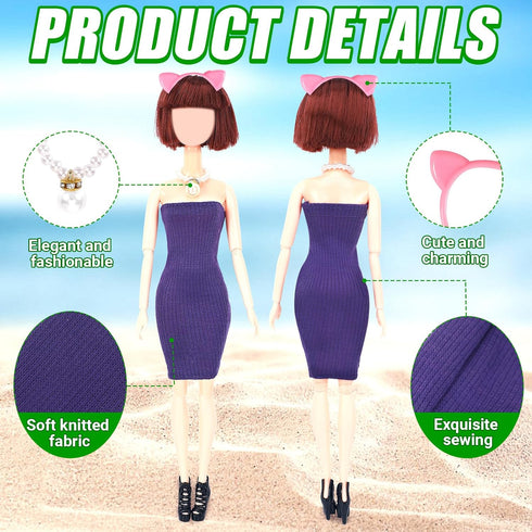 UPINS 6 Sets Doll Clothes Girls Doll Accessories for 11.5 Inch Doll Include Summer Dress Necklace headband Shoes Regular Outfit Doll Clothing Girl...