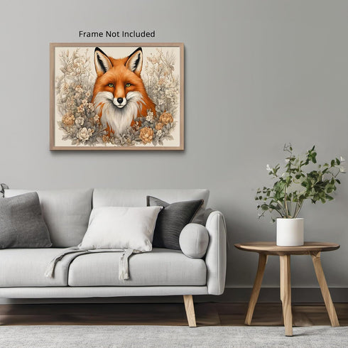 Posterizer 1 pcs- Red fox with green eyes in the middle of wild flowers-Art for Animal Lovers-Floral & Botanical - Gift for Men Women Teens-Living...