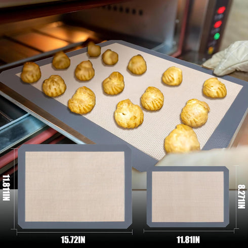 3-Pack Non-Stick Reusable Silicone Baking Mat - Perfect for Oven, Great for Baking Cookies, Macarons, Pizza - Food-Grade Kitchen Silicone Baking S...