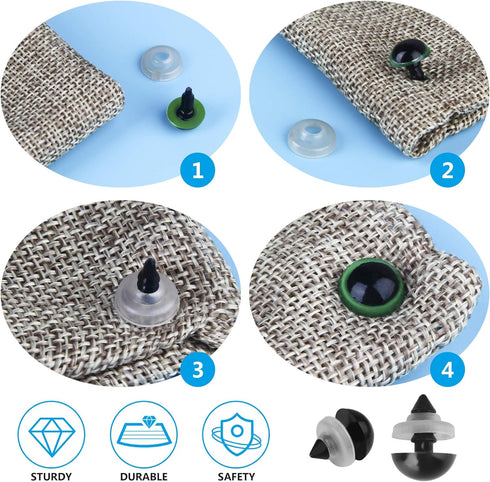 FEMBW 600PCS Safety Eyes and Noses with Washers for Stuffed Animal Amigurumi Doll Crochet, 6-14mm Black Glitter Plastic Eyes for Crafts Teddy Bear...