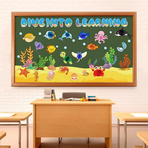Ocean Fish Bulletin Board Classroom Decorations Under The Sea Bulletin Board Set Sea Animal Life Paper Cutouts for Ocean Tropical Fish Theme Class...
