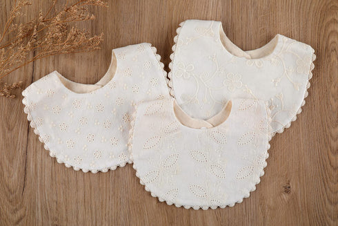 GZMM Baby Bib For Girls,Reversible Waterproof Handmade Natural Cotton Baby Drool Bib 0-12 months 2 Pack (off-white color A, 0-12 months)...