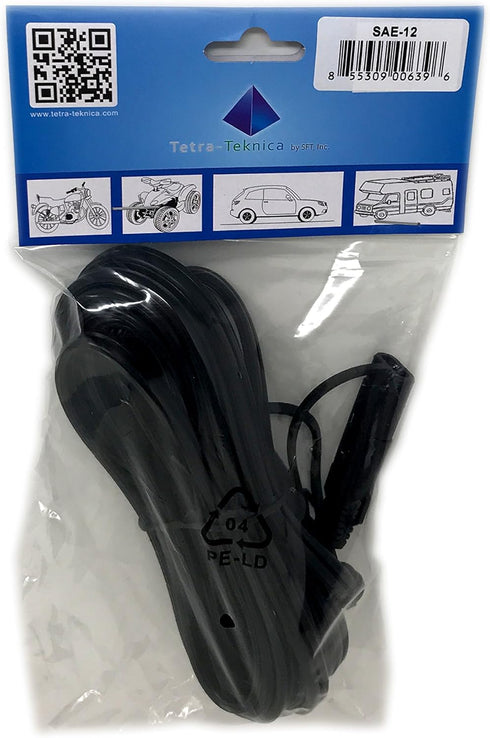 Tetra-Teknica MotoBasics Series SAE-12 12V SAE 2 Pin Quick Disconnect Extension Cable with Dust Cover, 12 Feet, 16 Gauge...