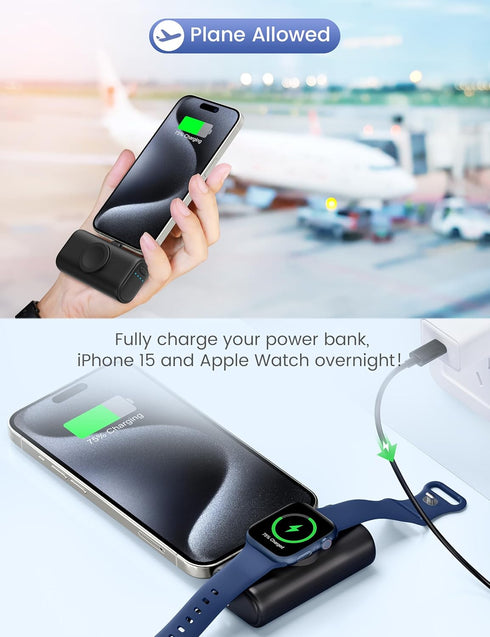 RORRY Mini Portable Charger for iPhone 15, Built-in Foldable USB-C Connector Power Bank, 5000mAh 15W Fast Charging Small Battery Pack for iPhone 1...