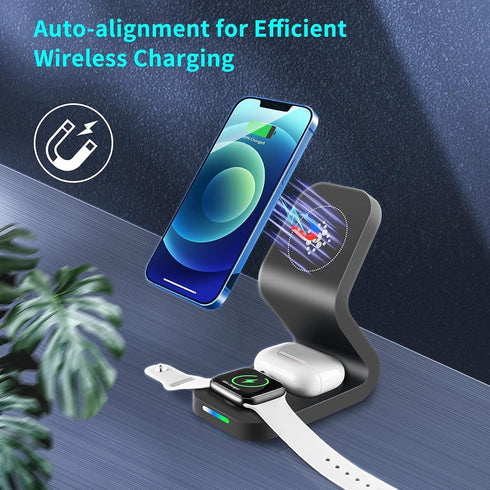 3 in 1 Magnetic Wireless Charger,15W Fast Mag-Safe Charging Station Stand for iPhone 13/13 Pro/13 Pro Max/13 Mini,12/12 Pro/12 Mini/11/X/XR, iWatc...