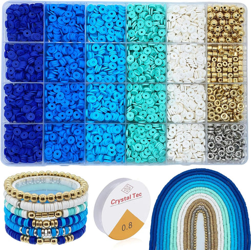 4320PCS Blue Clay Beads for Bracelets Making 6mm Blue Heishi Beads Friendship Bracelets Beads Gold Silver Spacer Beads for Jewelry Making Kit with...