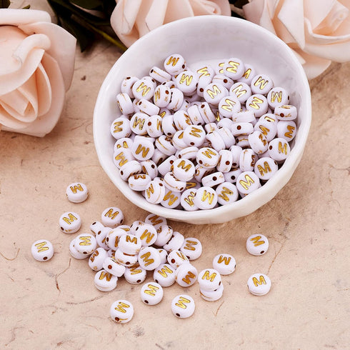 Cheriswelry 50g/360pcs Flat Round Letter Alphabet Beads with Gold Letter M Acrylic Disc Coin Pony Bead Spacers for Jewelry Kandi Bracelet Necklace...