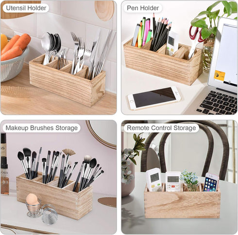 Wood Remote Control Holder Caddy, 4 Slots Table TV Remote Organizer Storage, Multiuse Desk Storage Caddy for Store Pen, Phone, Office Supplies...