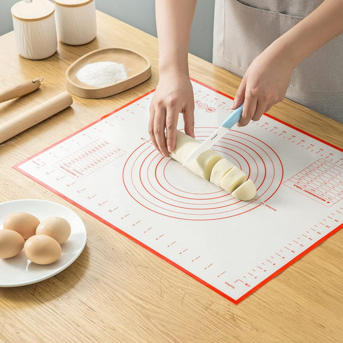 Non Slip Silicone Pastry Mat with Measurements Nonstick, 16 x 20 Inch Thick Baking Mat for Rolling out Dough Red Food Grade Silicone Baking Mats f...