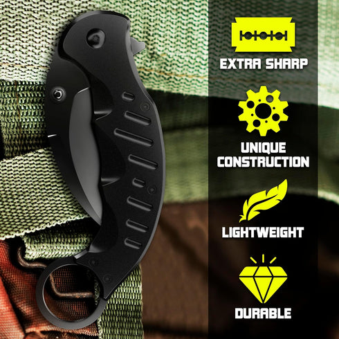 Spring Assisted Karambit Knife - Tactical Karambit Folding Knife - Pocket & Folding Knife - Military Sharp Tiger Claw Knives - Best Combat for Hun...