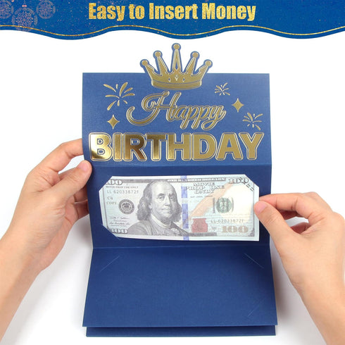HOMANGA Birthday Money Envelope for Cash Gifts, Surprise Cash Envelope for Men Women Kids, Birthday Gift Card for Men Women Girls Boys, Blue Gold ...