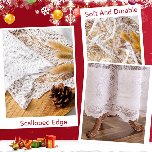 WUBODTI Christmas White Lace Rectangular Tablecloths Angel Pattern Floral Embroidered Table Linens for Baby Showers Wedding Parties Table Covers f...