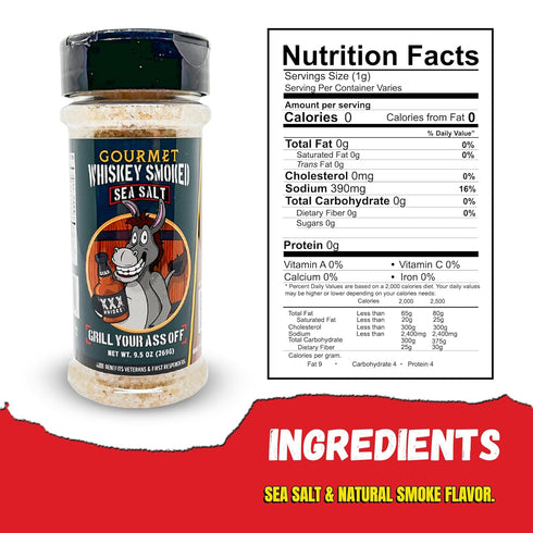 Whiskey Smoked Sea Salt by Grill Your As Off - BBQ Rub - Award Winning BBQ & Grill Seasoning for Beef, Steak, Burgers, Pork & Chicken - MSG & Glut...