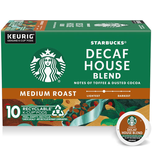Starbucks K-Cup Coffee Pods, Medium Roast Coffee, Decaf House Blend, 100% Arabica, 1 box (10 pods)...