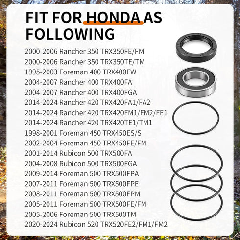 Rear Left Axle Wheel Bearing & Seals for Honda Rancher 350 400 Foreman 400 450 500 Rubicon 500 520 TRX350 TRX400 TRX420 TRX500 TRX520 1995-2024...