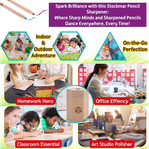 Stockmar Dual Pencil Sharpener FSC Lime Wood for Thin and Thick Pencils - Triangular and Hexagonal Shape - Colour Giants Stockmar, Waldorf Art Sup...