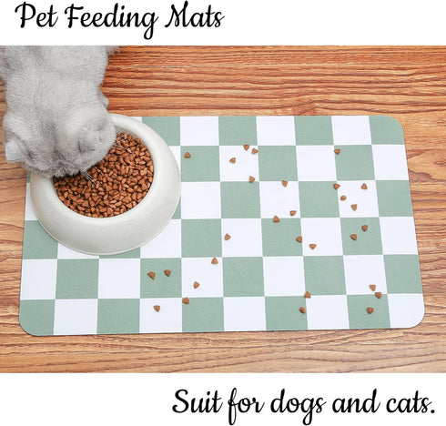 Ralxion Checkered Dog Feeding Mat, Absorbent Mats for Dog Food and Water Bowl, Dispenser, Retro Modern Aesthetic Sage Green Checkerboard Pet Place...
