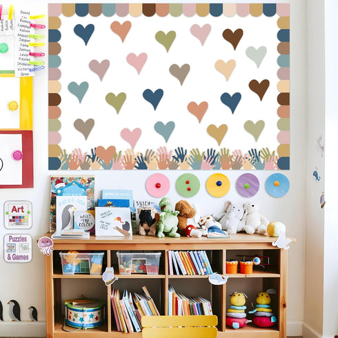 Boho Heart Bulletin Decor Classroom Bulletin Board Decoration Set Heart Hand Paper Cutouts for Classroom Office Home Wall Party Supplies, 52 Pcs...