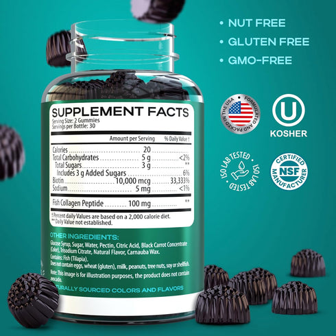 Biotin 10000mcg - Biotin Gummies for Hair Growth, Healthy Skin and Nails, Max Strength - Non-GMO and Gluten Free Biotin Vitamins - Biotin and Coll...