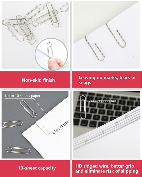 #1 Nonskid Paper Clips, 600 Medium Paper Clips (6 Boxes of 100 Each), Paperclips for Office School & Personal Use, Daily DIY, 1-2/7" Silver Heavy ...