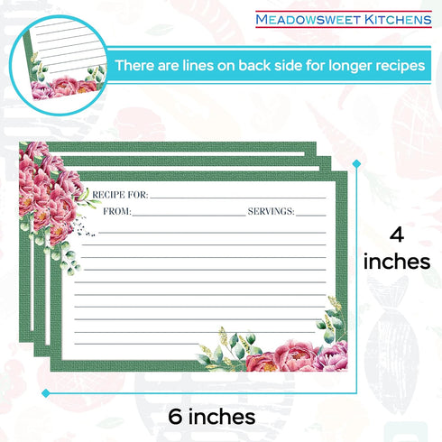 Meadowsweet Kitchens Recipe Card Set - 25 Recipe Cards 4 x 6 Inch, Perfect Size for a Recipe Card Box for Wedding, Bridal Shower Recipe Cards, Mak...