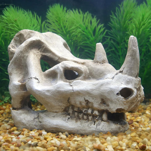 Penn-Plax Rhino Skull Aquarium Decoration - Aged Dinosaur Skeleton Décor – for Fish Tanks (RR1067)...